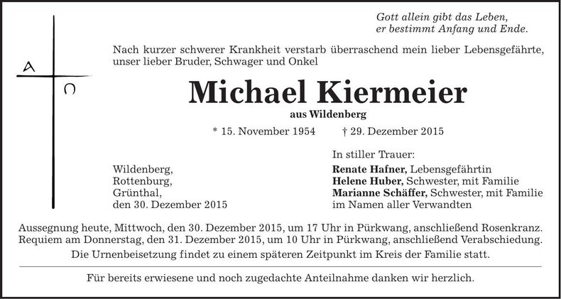 Traueranzeige Michael Kiermeier