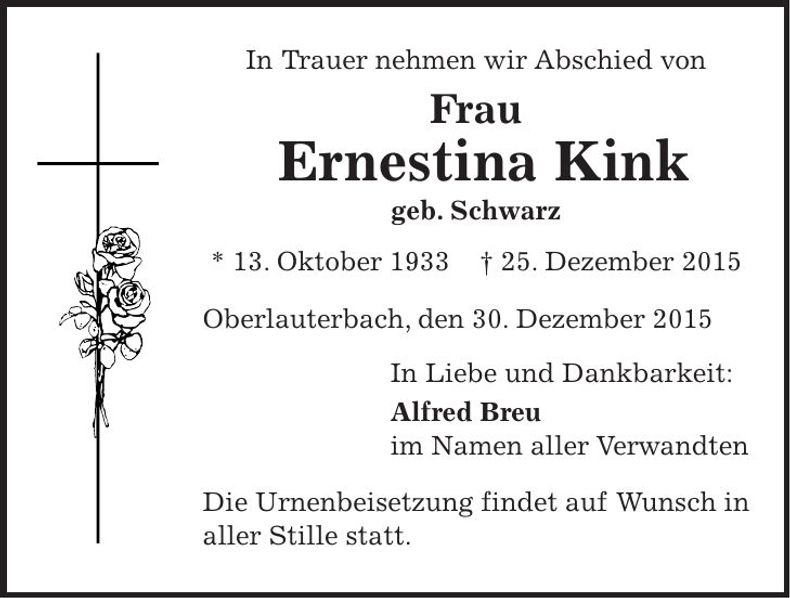 Traueranzeige Ernestina Kink