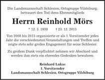 Traueranzeige Reinhold Mörs