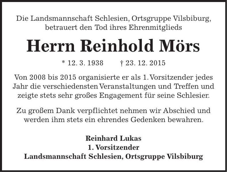 Traueranzeige Reinhold Mörs