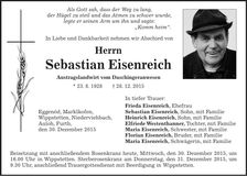 Traueranzeige Sebastian Eisenreich
