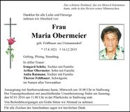 Traueranzeige Maria Obermeier