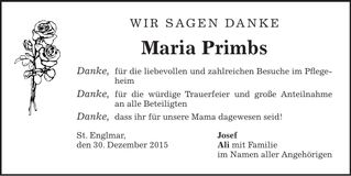 Traueranzeige Maria Primbs