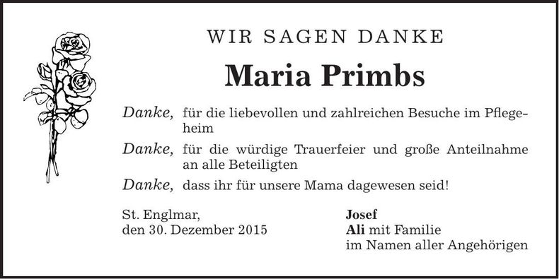 Traueranzeige Maria Primbs
