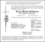 Traueranzeige Maria Kellerer