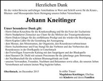 Traueranzeige Johann Kneitinger