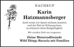 Traueranzeige Karin Hatzmannsberger