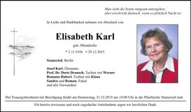Traueranzeige Elisabeth Karl