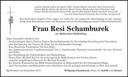 Traueranzeige Resi Schamburek
