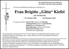 Traueranzeige Brigitte "Gitta" Kiefel
