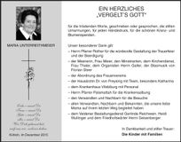 Traueranzeige Maria Unterreithmeier
