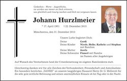 Traueranzeige Johann Hurzlmeier