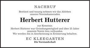 Traueranzeige Herbert Hutterer