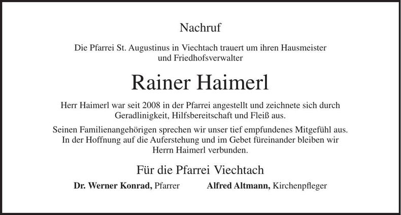 Traueranzeige Rainer Haimerl