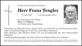 Traueranzeige Franz Tengler