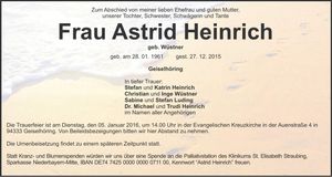 Traueranzeige Astrid Heinrich