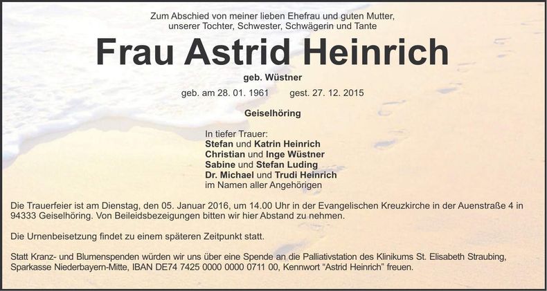 Traueranzeige Astrid Heinrich