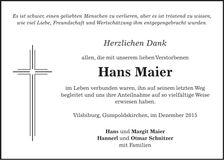 Traueranzeige Hans Maier
