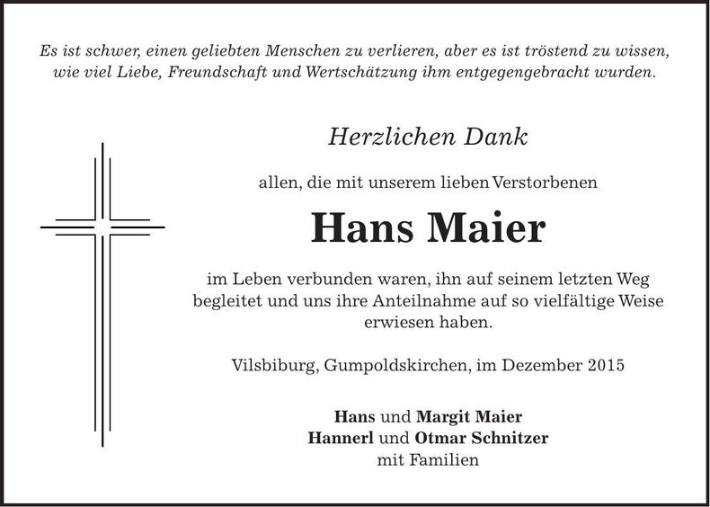 Traueranzeige Hans Maier
