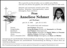 Traueranzeige Anneliese Nehmer