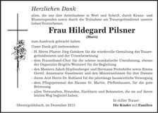 Traueranzeige Hildegard Pilsner