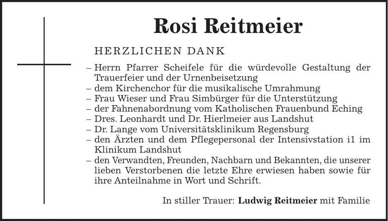 Traueranzeige Rosi Reitmeier