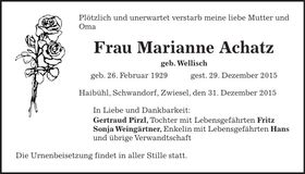 Traueranzeige Marianne Achatz