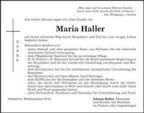 Traueranzeige Maria Haller