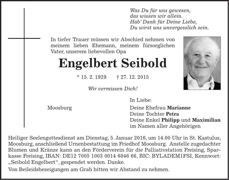Traueranzeige Engelbert Seibold