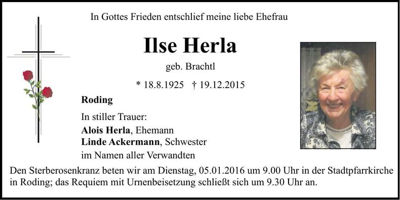 Traueranzeige Ilse Herla