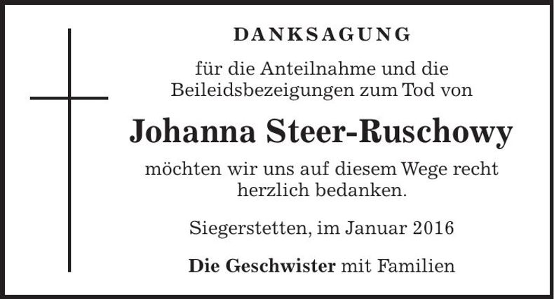Traueranzeige Johann Steer-Ruschowy