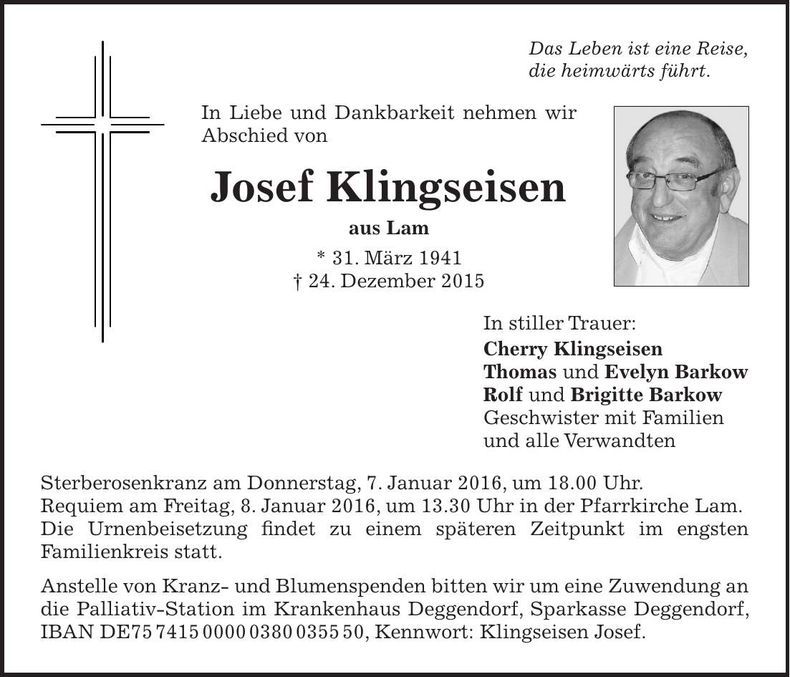 Traueranzeige Josef Klingseisen