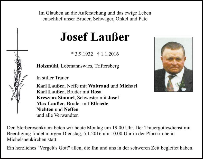 Traueranzeige Josef Laußer