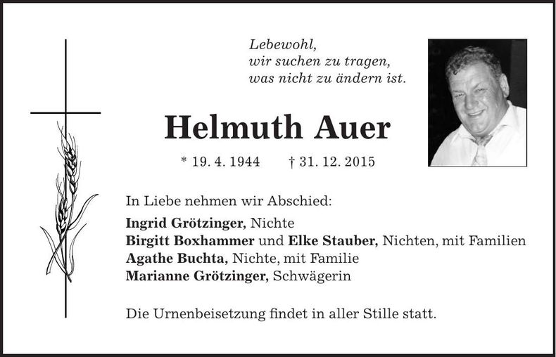 Traueranzeige Helmuth Auer