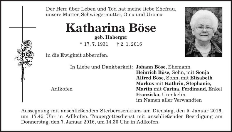 Traueranzeige Katharina Böse