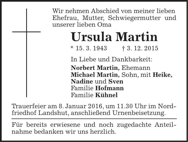 Traueranzeige Ursula Martin