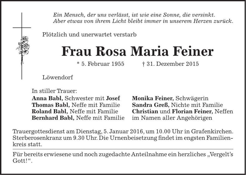 Traueranzeige Rosa Maria Feiner