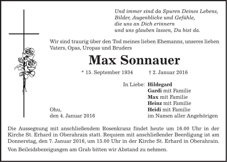 Traueranzeige Max Sonnauer