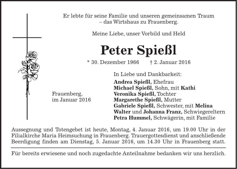 Traueranzeige Peter Spießl