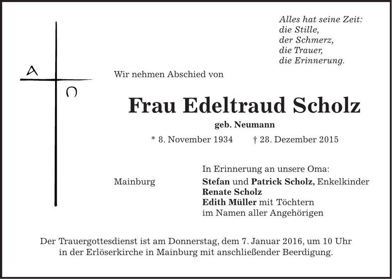 Traueranzeige Edeltraud Scholz