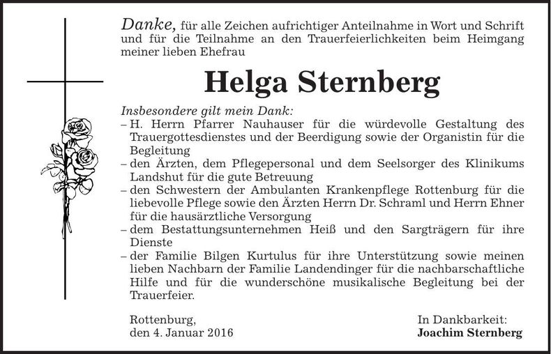 Traueranzeige Helga Sternberg