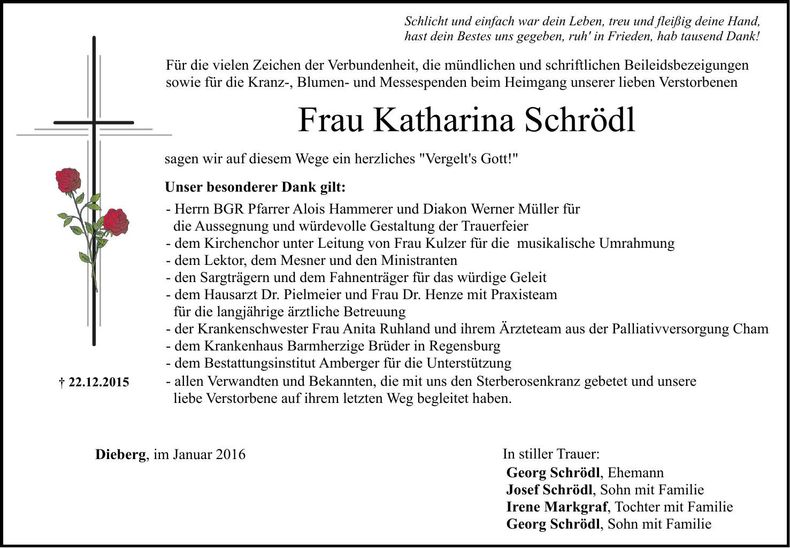 Traueranzeige Katharina Schrödl