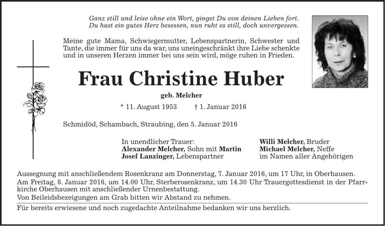 Traueranzeige Christine Huber