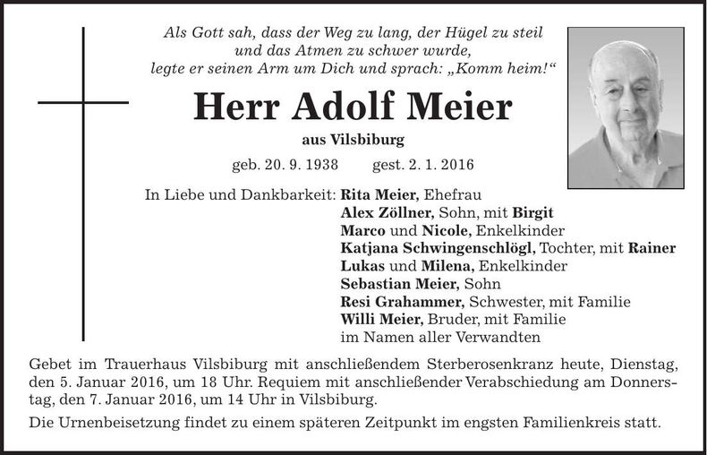 Traueranzeige Adolf Meier
