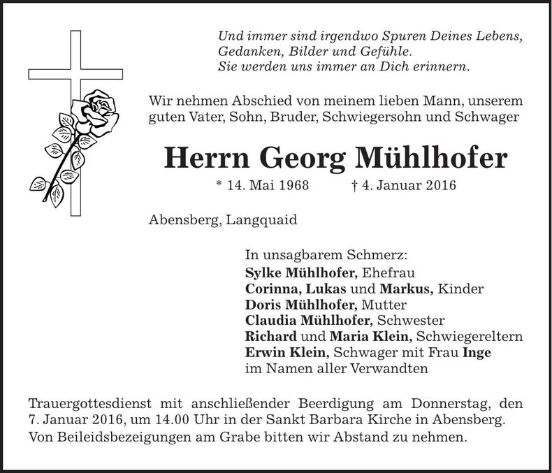 Traueranzeige Georg Mühlhofer