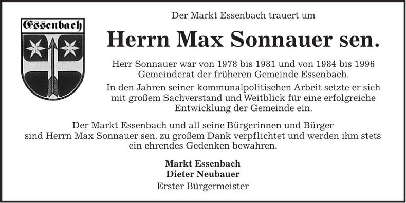Traueranzeige Max Sonnauer