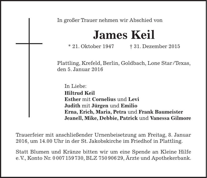 Traueranzeige James Keil