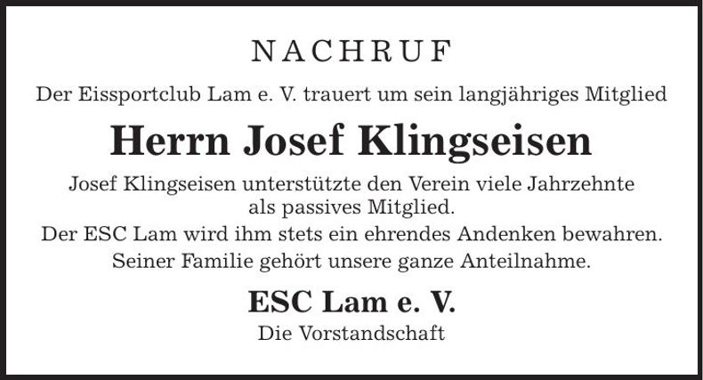 Traueranzeige Josef Klingseisen