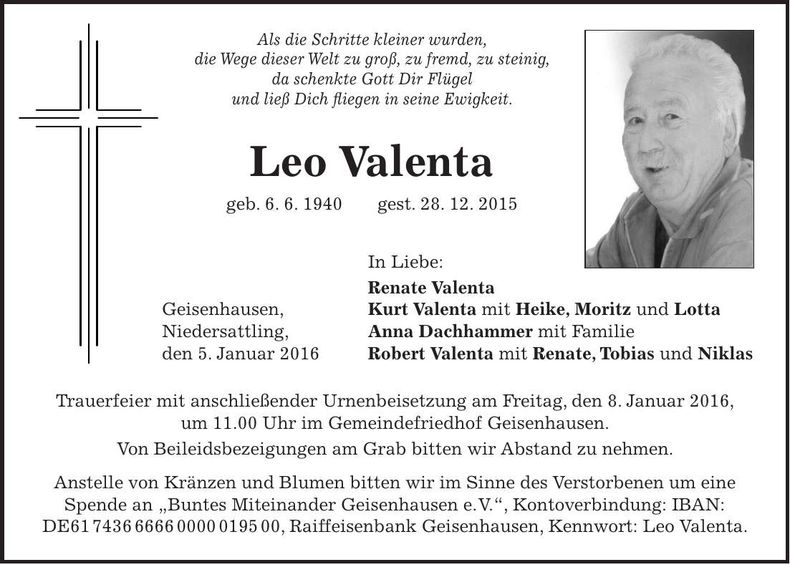 Traueranzeige Leo Valenta