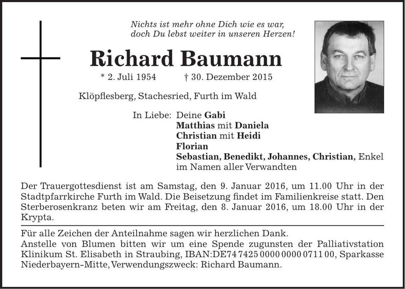 Traueranzeige Richard Baumann